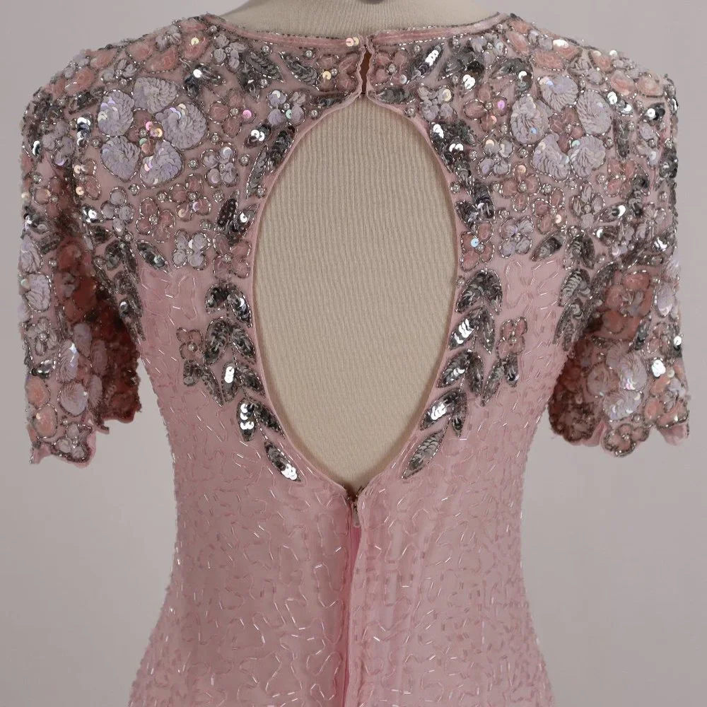 🌺 Vtg Stenay NWOT Pink Sequin Beaded Rhinestone Party Cocktail Wedding Dress S - Picture 12 of 13
